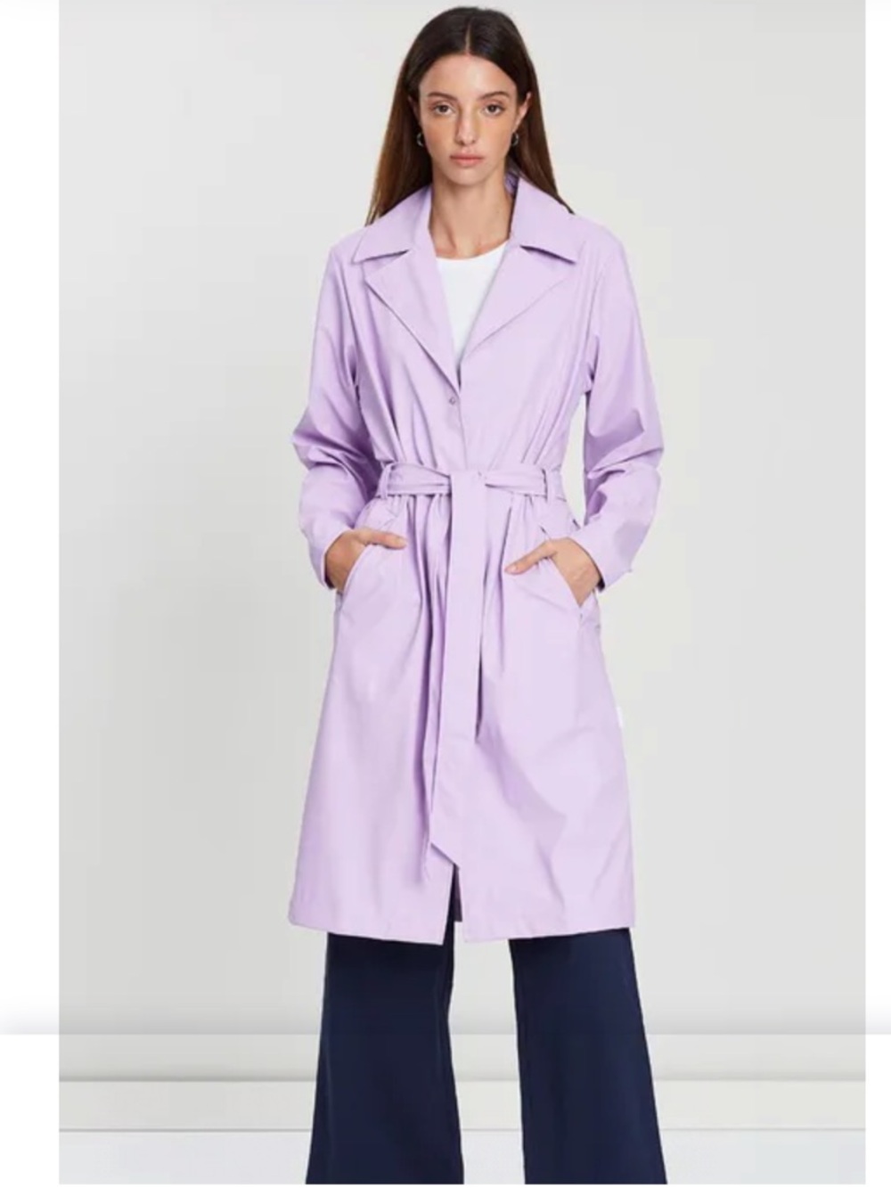RAINS Lavender Raincoat‎ Overcoat Belted Unisex Oversized EUC Size M / L